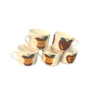 Set Of 5 Apple Print Ceramic Mugs By Tabletops Unlimited Dishwasher & Microwave